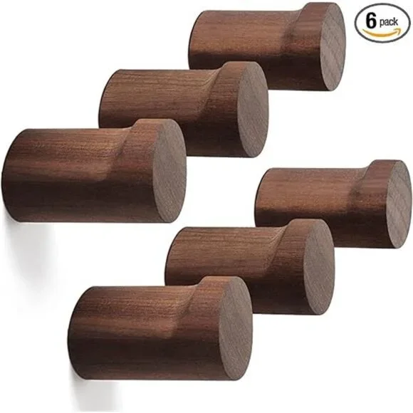 Wood Wall Hooks 6 Pack, Natural Wooden Coat Hooks Wall Mounted, Handmade Rustic - Picture 7 of 14